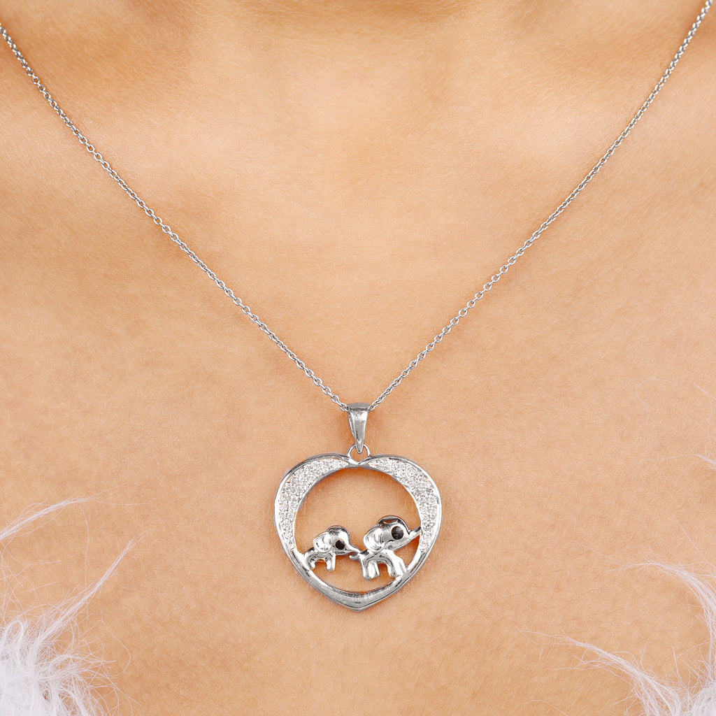 Diamond and Gold Heart Elephant Pendant Necklace Diamond - ( HI-SI ) - Color and Clarity - Rosec Jewels