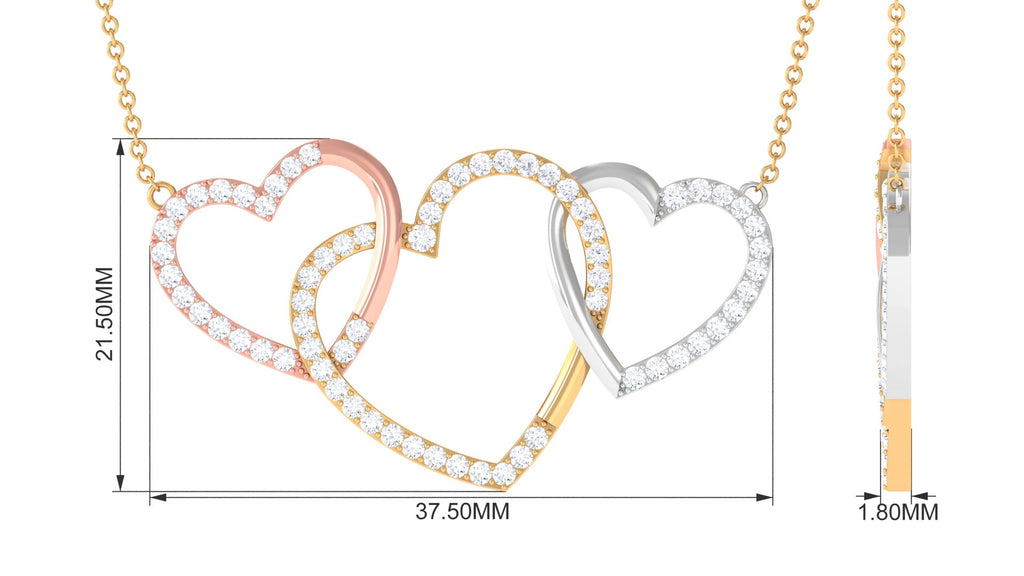 Three Tone Gold Diamond Open Heart Necklace Diamond - ( HI-SI ) - Color and Clarity - Rosec Jewels