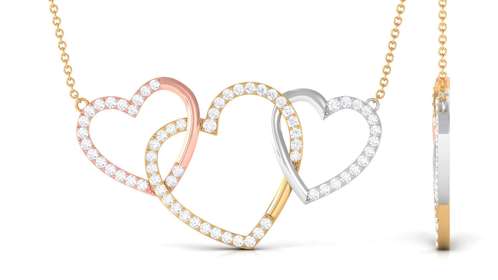 Three Tone Gold Diamond Open Heart Necklace Diamond - ( HI-SI ) - Color and Clarity - Rosec Jewels