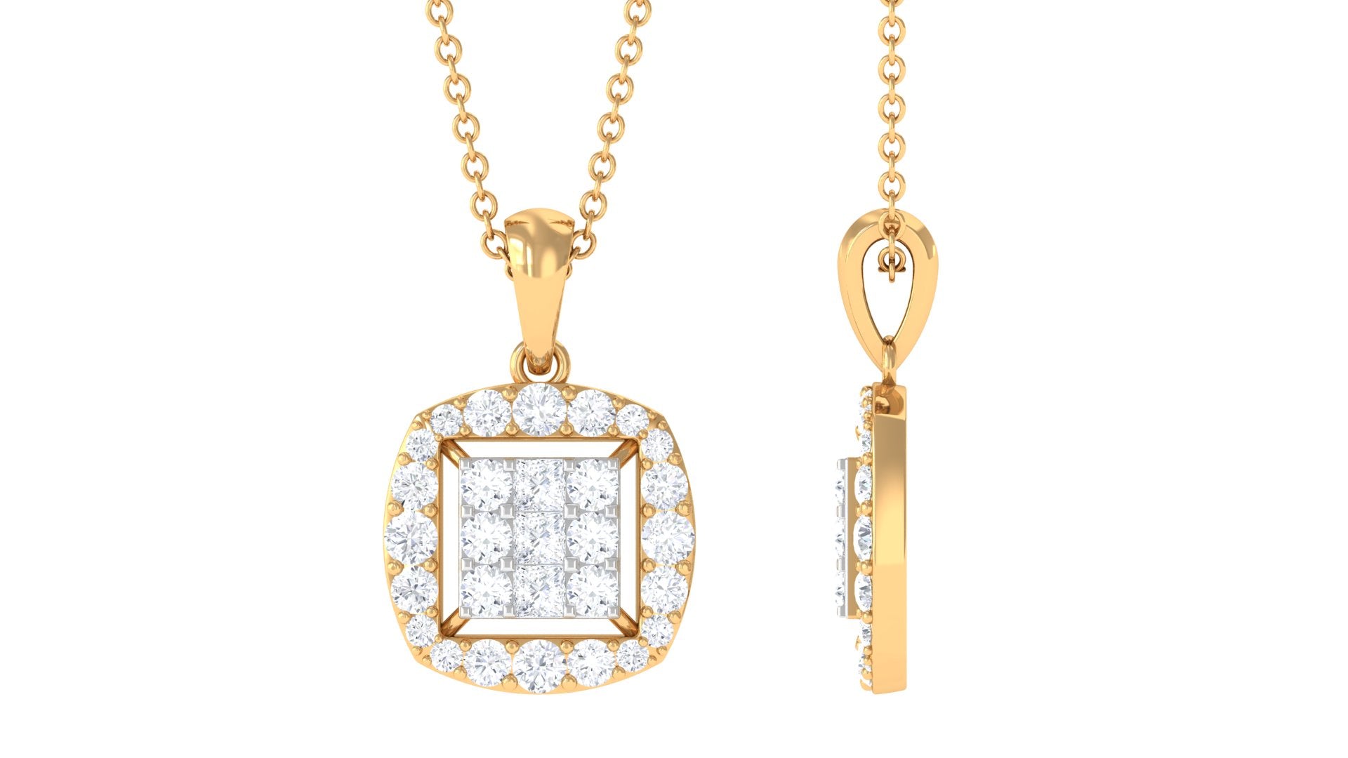 Round and Princess Cut Moissanite Pendant in Illusion Setting Moissanite - ( D-VS1 ) - Color and Clarity - Rosec Jewels