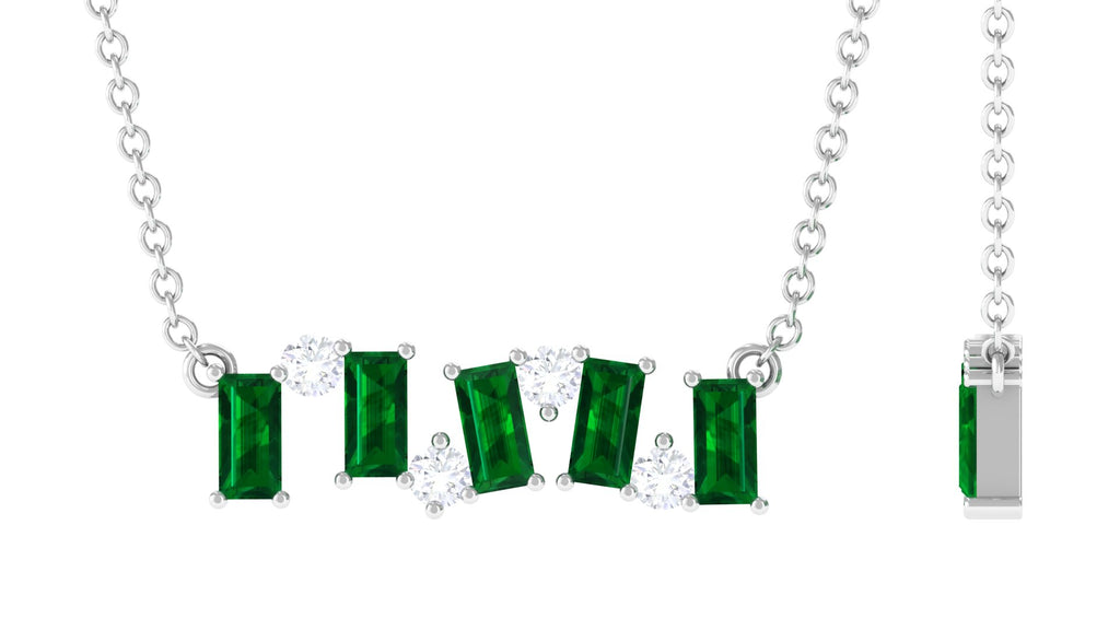 3/4 CT Simple Emerald and Moissanite Gold Bar Necklace Emerald - ( AAA ) - Quality - Rosec Jewels