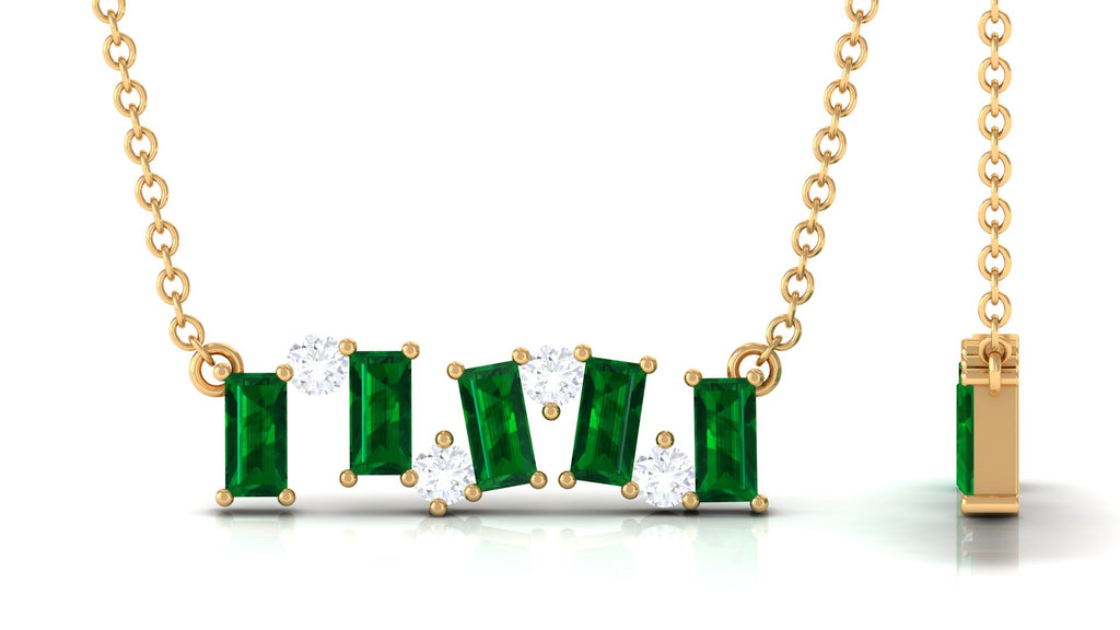 3/4 CT Simple Emerald and Moissanite Gold Bar Necklace Emerald - ( AAA ) - Quality - Rosec Jewels