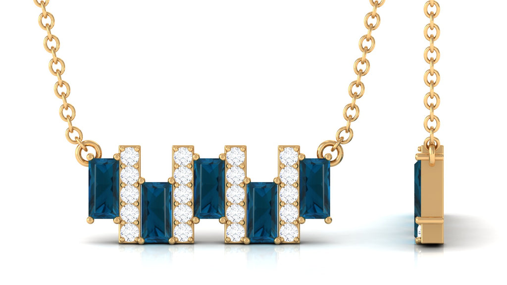 1 CT London Blue Topaz and Diamond Bar Necklace London Blue Topaz - ( AAA ) - Quality - Rosec Jewels