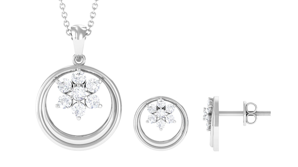 1 CT Real Diamond Floral Pendant Necklace and Stud Earring Set Diamond - ( HI-SI ) - Color and Clarity - Rosec Jewels