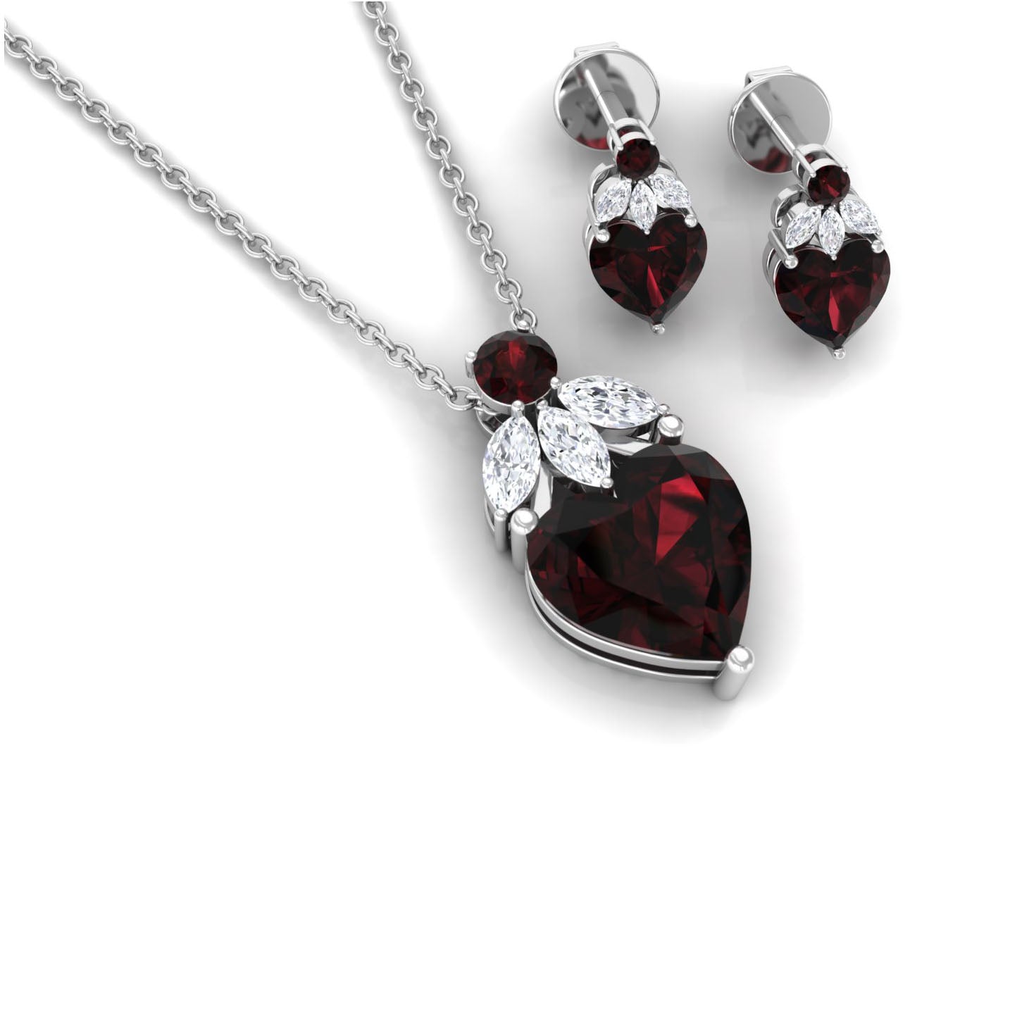 5.50 CT Designer Garnet Heart Pendant Earrings Set with Diamond Garnet - ( AAA ) - Quality - Rosec Jewels