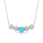 Gold Floral Minimal Necklace with Swiss Blue Topaz and Diamond Swiss Blue Topaz - ( AAA ) - Quality - Rosec Jewels