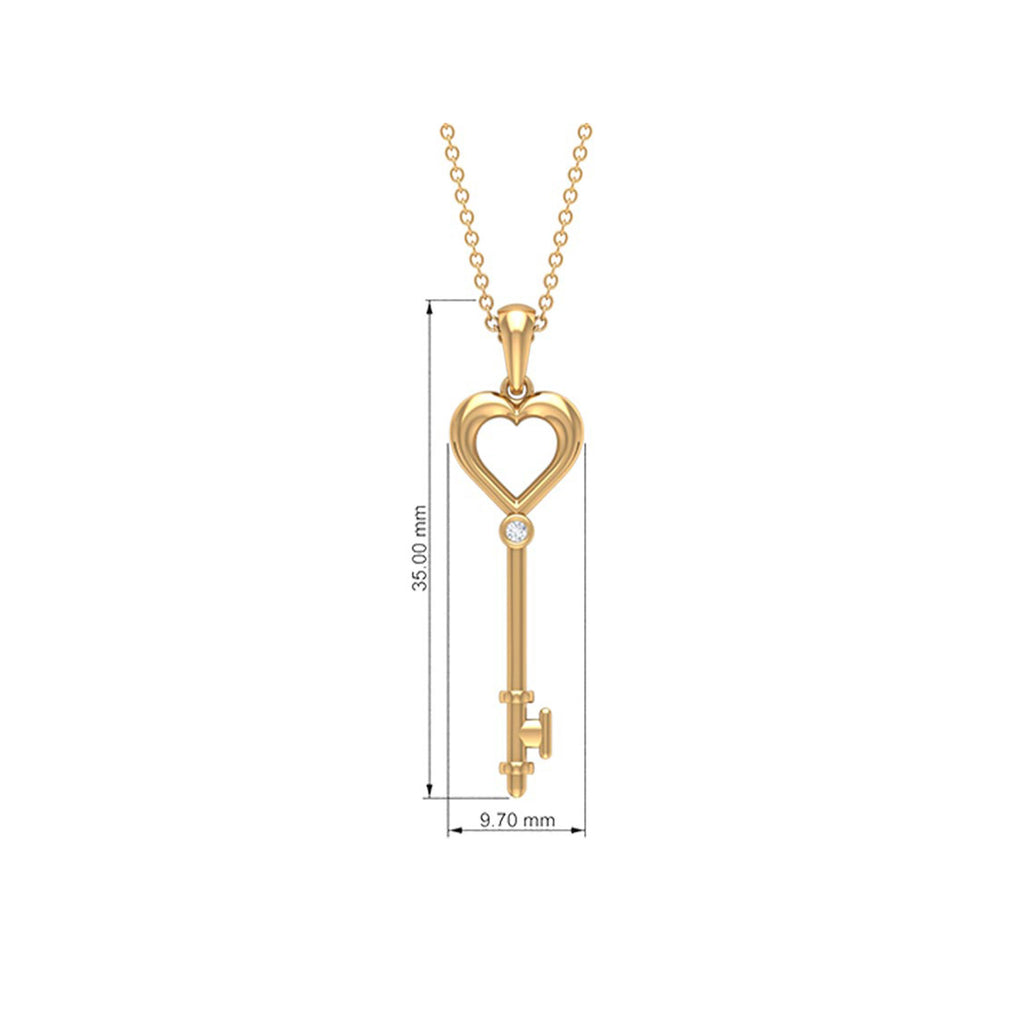 1.5 MM Round Diamond Heart Key Pendant Necklace Diamond - ( HI-SI ) - Color and Clarity - Rosec Jewels
