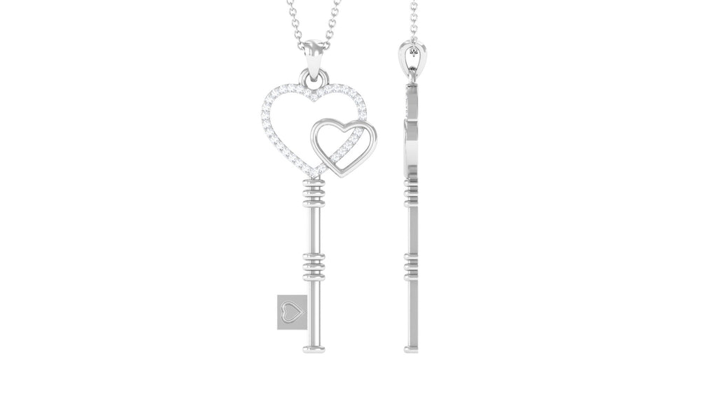 1/4 CT Diamond Gold Heart Key Pendant Necklace Diamond - ( HI-SI ) - Color and Clarity - Rosec Jewels