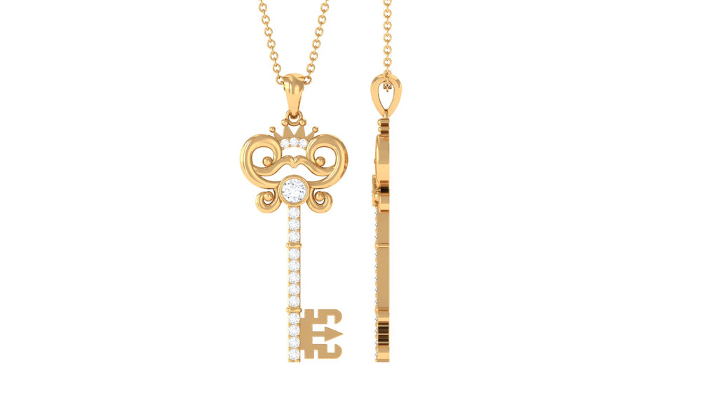 1/4 CT Diamond and Gold Vintage Key Pendant Diamond - ( HI-SI ) - Color and Clarity - Rosec Jewels