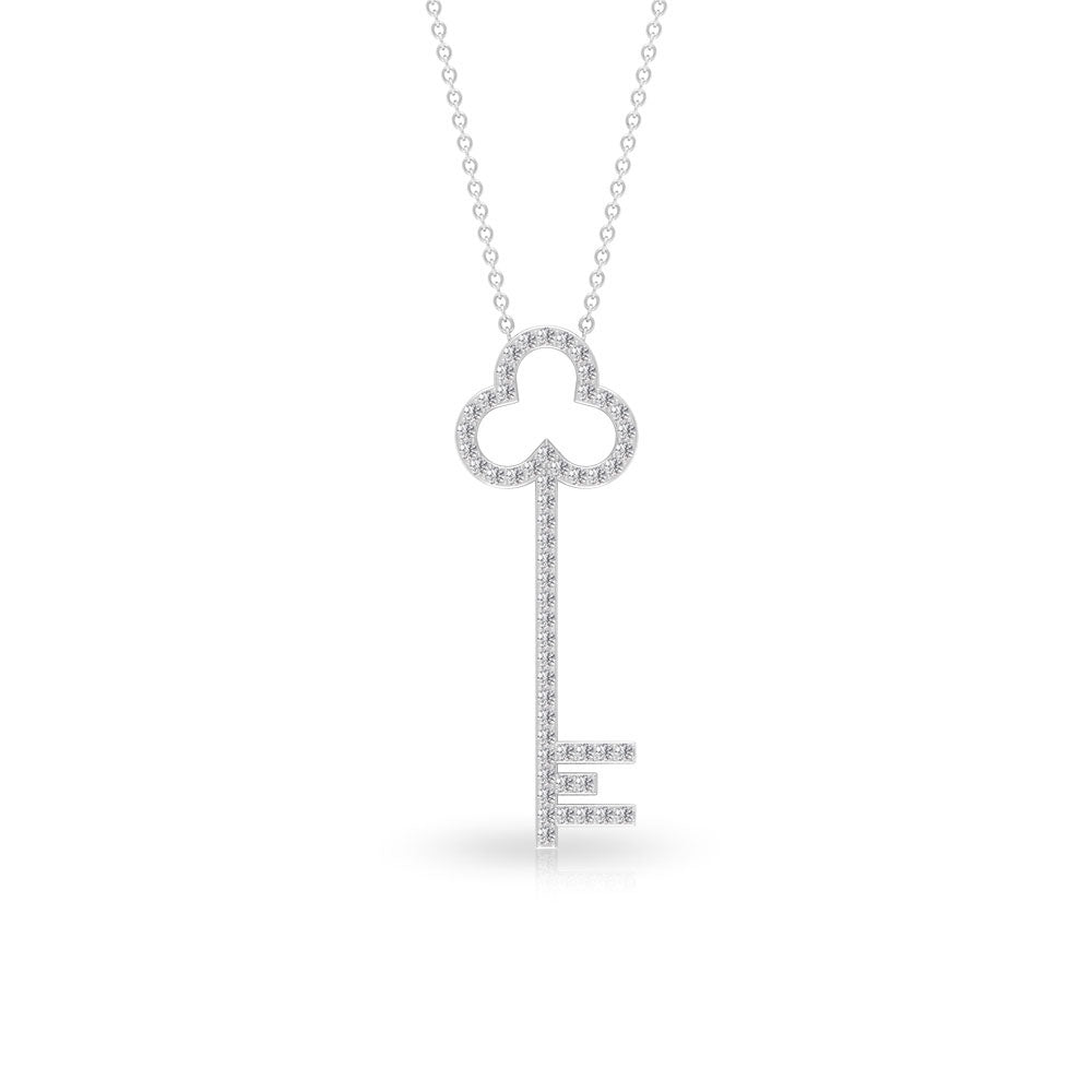 CZ Key Pendant Necklace Zircon - ( AAAA ) - Quality - Rosec Jewels