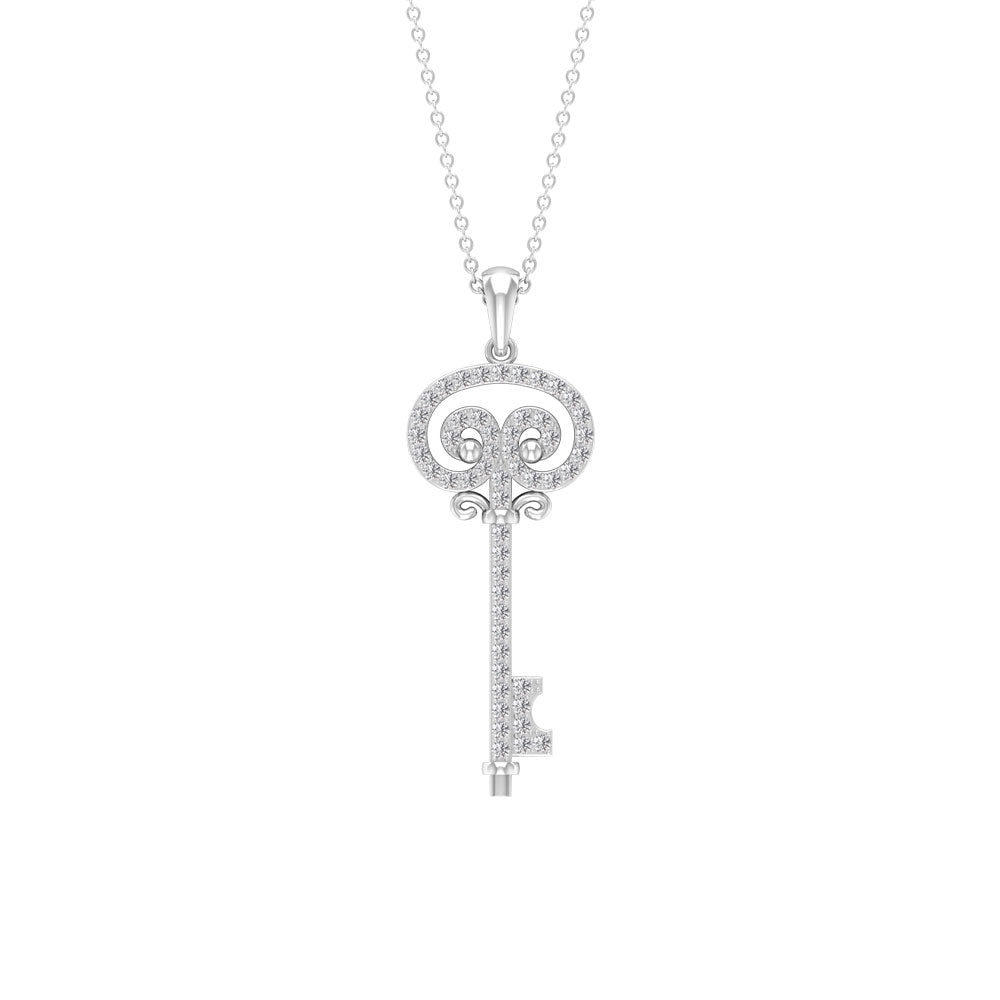 Pave Set Zircon Vintage Style Key Pendant Zircon - ( AAAA ) - Quality - Rosec Jewels