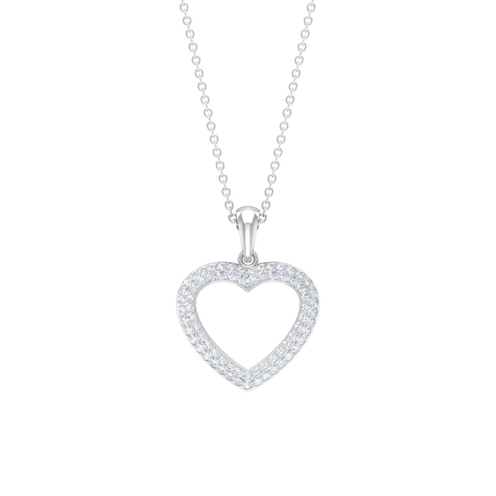 Round Cubic Zirconia Open Heart Pendant Zircon - ( AAAA ) - Quality - Rosec Jewels