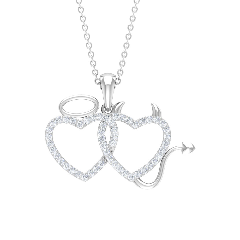 Zircon Twin Heart Angle and Devil Pendant Zircon - ( AAAA ) - Quality - Rosec Jewels