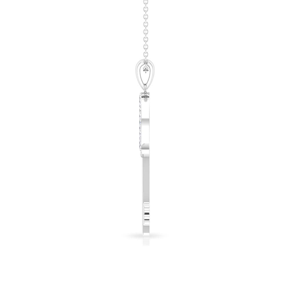 Cubic Zirconia Key Pendant Necklace with Paw Design Zircon - ( AAAA ) - Quality - Rosec Jewels