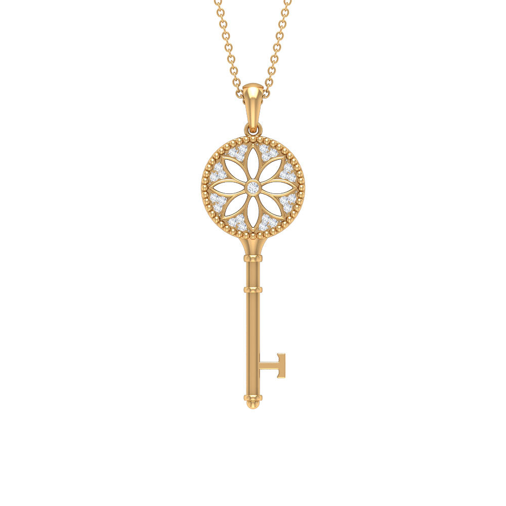 Rosec Jewels - Vintage Style Flower Key Pendant with Zircon
