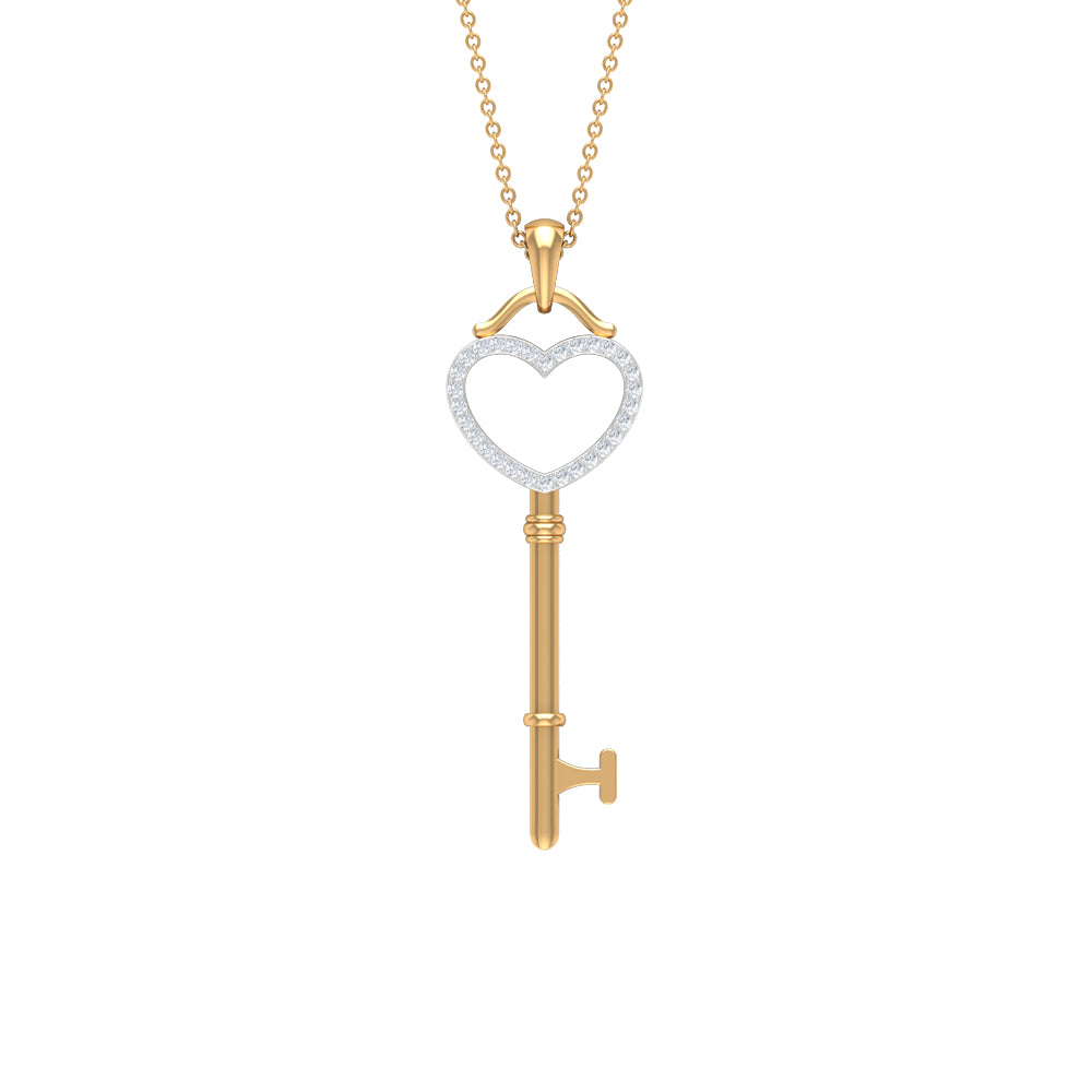 Rosec Jewels - Heart Key Pendant Necklace with Cubic Zirconia