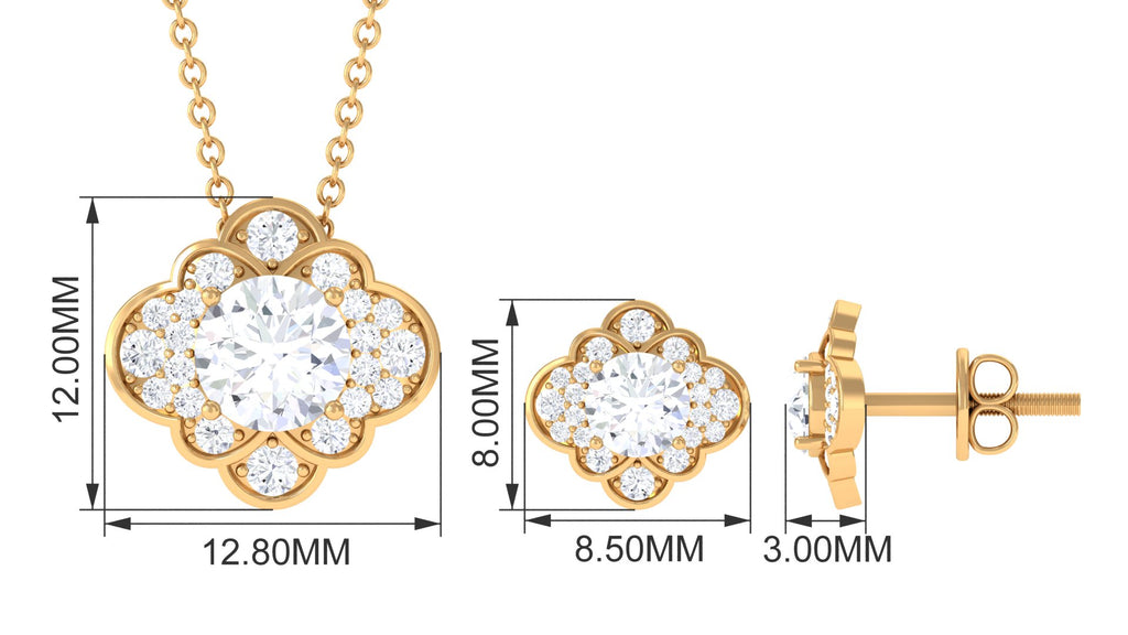 Nature Inspired Cubic Zirconia Pendant Earrings Set in Gold Zircon - ( AAAA ) - Quality - Rosec Jewels