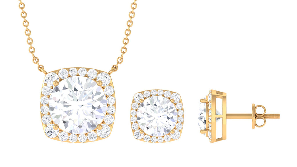 8.50 CT Round Cut Zircon Halo Necklace and Earrings Set Zircon - ( AAAA ) - Quality - Rosec Jewels