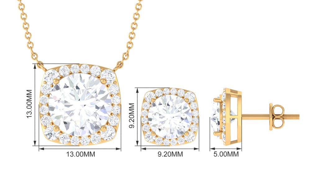 8.50 CT Round Cut Zircon Halo Necklace and Earrings Set Zircon - ( AAAA ) - Quality - Rosec Jewels