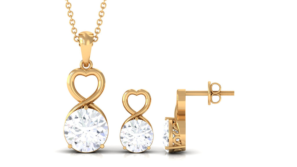 4 CT Round Zircon Solitaire Gold Infinity Pendant Earrings Set Zircon - ( AAAA ) - Quality - Rosec Jewels