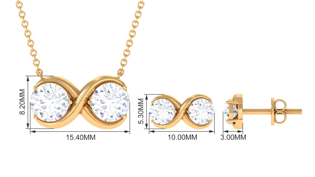 3 CT Round Cut Zircon Two Stone Infinity Necklace Earrings Set Zircon - ( AAAA ) - Quality - Rosec Jewels