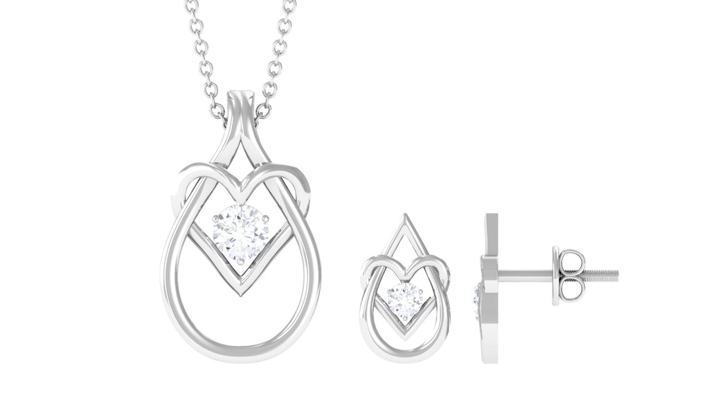 Round Zircon Gold Teardrop Heart Pendant and Earrings Set Zircon - ( AAAA ) - Quality - Rosec Jewels