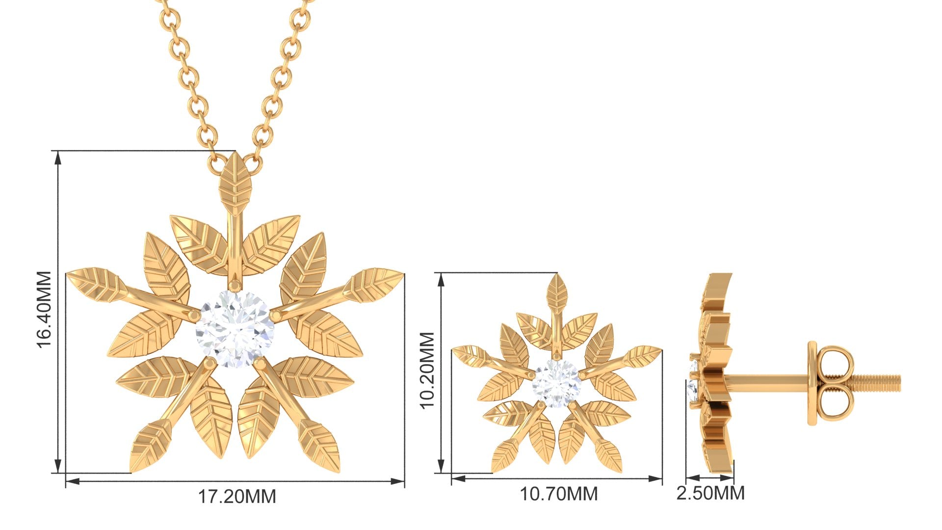 0.5 CT Certified Zircon Gold Flower Jewelry Set in Prong Setting Zircon - ( AAAA ) - Quality - Rosec Jewels