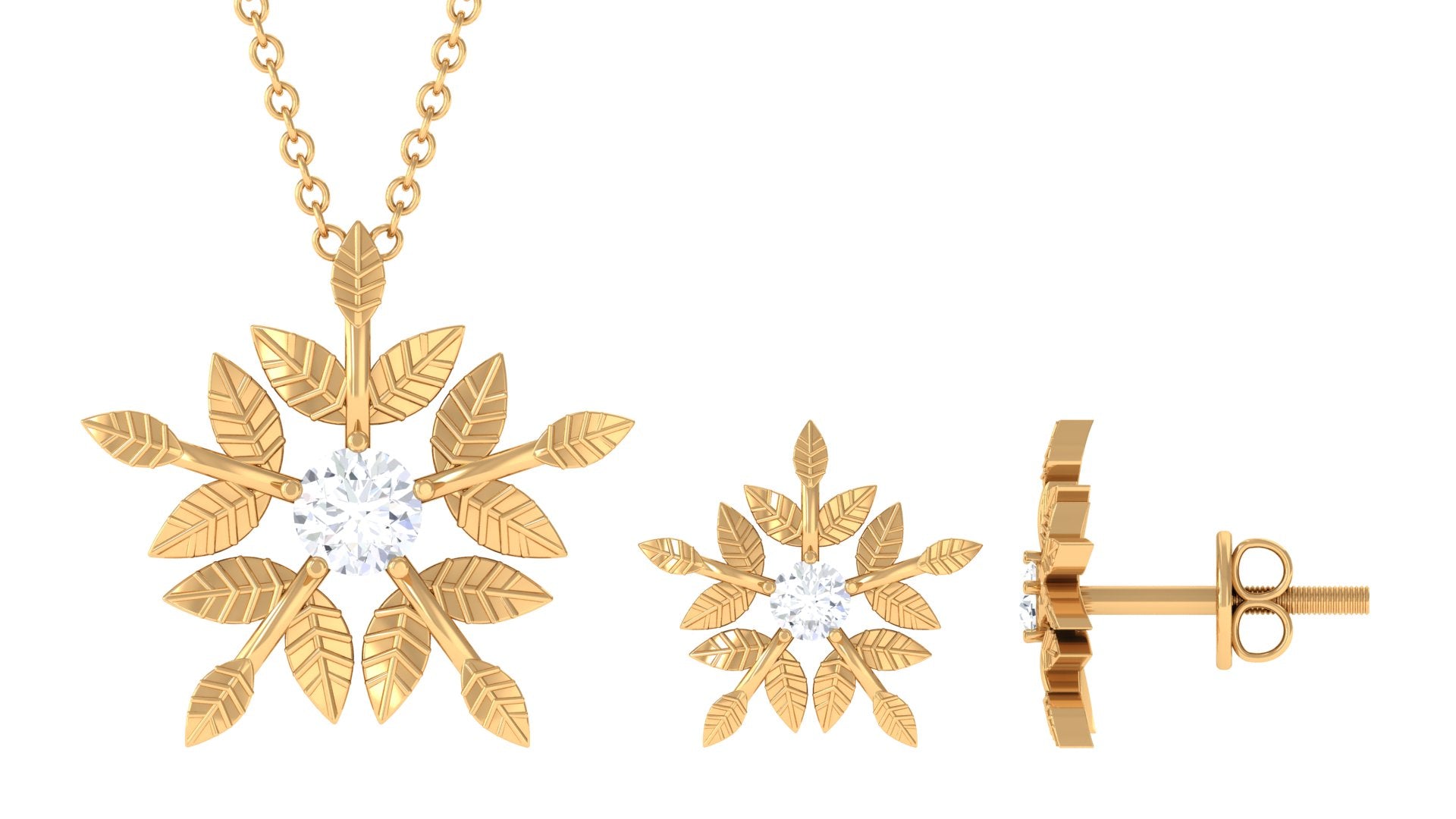 0.5 CT Certified Zircon Gold Flower Jewelry Set in Prong Setting Zircon - ( AAAA ) - Quality - Rosec Jewels
