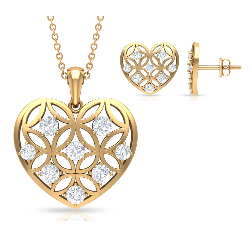 1.50 CT Zircon Heart Jewelry Set with Gold Cut Out Work Zircon - ( AAAA ) - Quality - Rosec Jewels