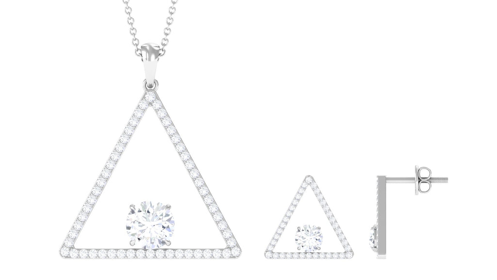 4 CT Round Zircon Open Triangle Jewelry Set in Gold Zircon - ( AAAA ) - Quality - Rosec Jewels
