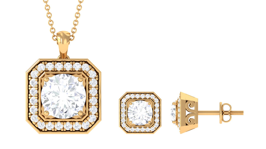 5.25 CT Vintage Inspired Cubic Zirconia Jewelry Set in Gold Zircon - ( AAAA ) - Quality - Rosec Jewels