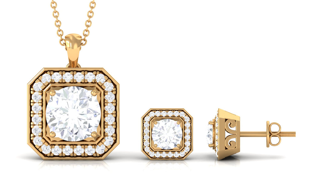 5.25 CT Vintage Inspired Cubic Zirconia Jewelry Set in Gold Zircon - ( AAAA ) - Quality - Rosec Jewels