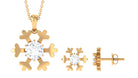 Round Cut Zircon Solitaire Snowflake Pendant Necklace Earrings Set Zircon - ( AAAA ) - Quality - Rosec Jewels