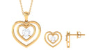 3/4 CT Round Cut Cubic Zirconia Gold Heart Pendant Earrings Set Zircon - ( AAAA ) - Quality - Rosec Jewels