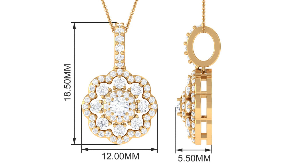 0.75 CT Certified Cubic Zirconia Bridal Floral Pendant Necklace Zircon - ( AAAA ) - Quality - Rosec Jewels