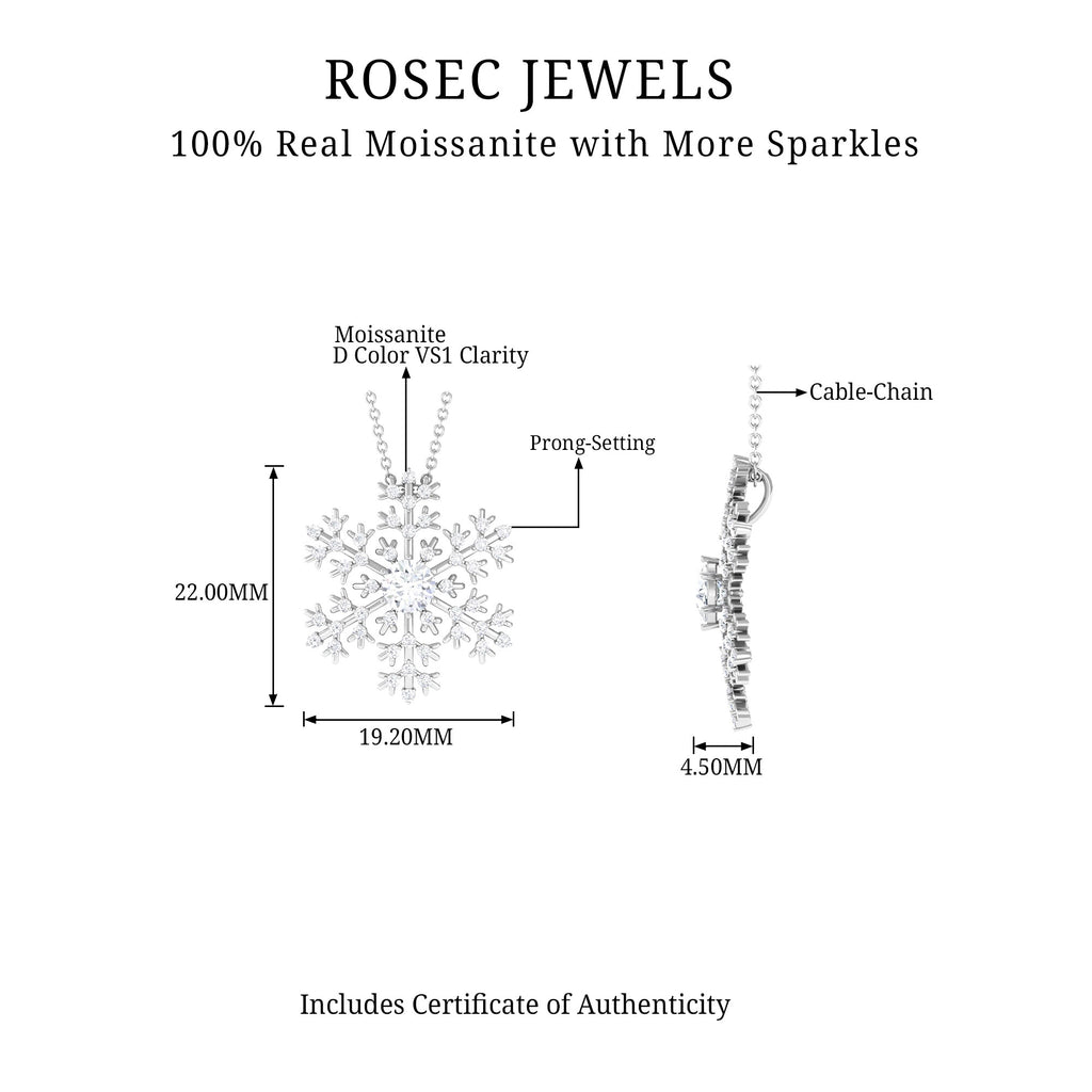 1 CT Round Cut Moissanite Snowflake Pendant in Gold Moissanite - ( D-VS1 ) - Color and Clarity - Rosec Jewels