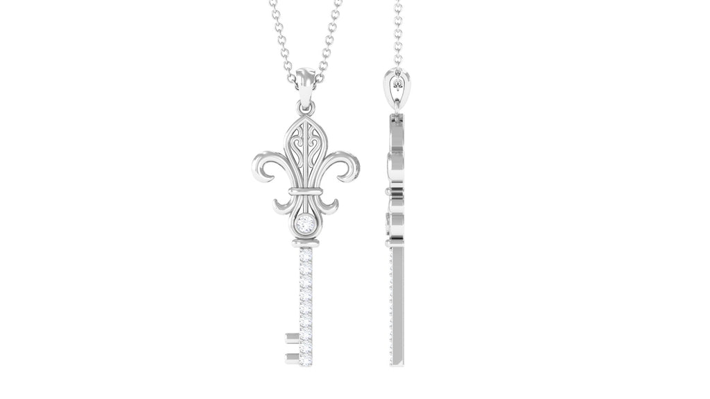 Moissanite Vintage Inspired Key Pendant Necklace Moissanite - ( D-VS1 ) - Color and Clarity - Rosec Jewels