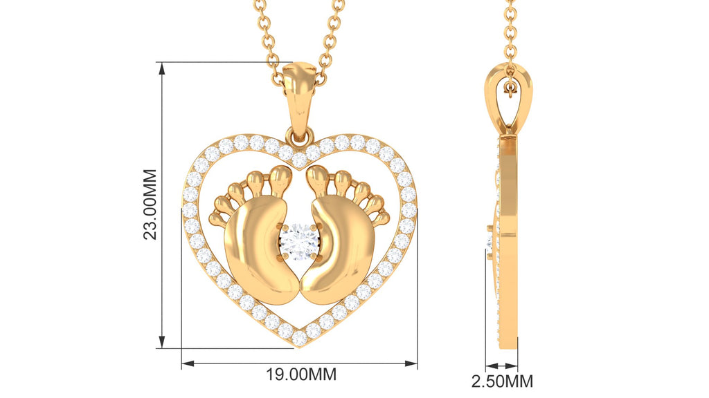 0.75 CT Moissanite Heart Pendant Necklace with Gold Baby Feet Moissanite - ( D-VS1 ) - Color and Clarity - Rosec Jewels