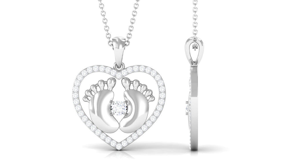 0.75 CT Moissanite Heart Pendant Necklace with Gold Baby Feet Moissanite - ( D-VS1 ) - Color and Clarity - Rosec Jewels