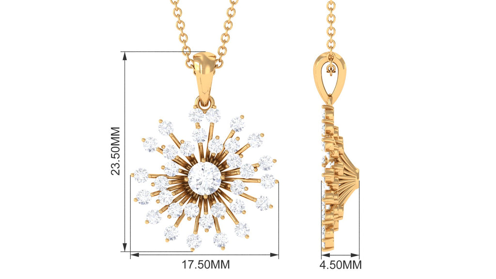 Certified Moissanite Sunburst Pendant in Prong Setting Moissanite - ( D-VS1 ) - Color and Clarity - Rosec Jewels