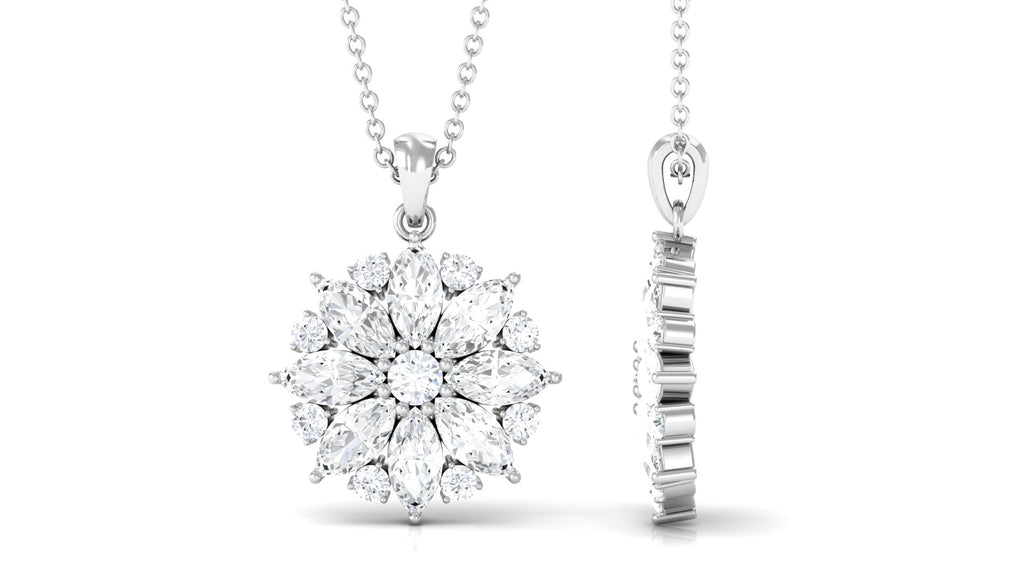 Round and Marquise Cut Moissanite Statement Flower Pendant Moissanite - ( D-VS1 ) - Color and Clarity - Rosec Jewels