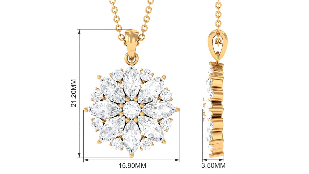 Round and Marquise Cut Moissanite Statement Flower Pendant Moissanite - ( D-VS1 ) - Color and Clarity - Rosec Jewels