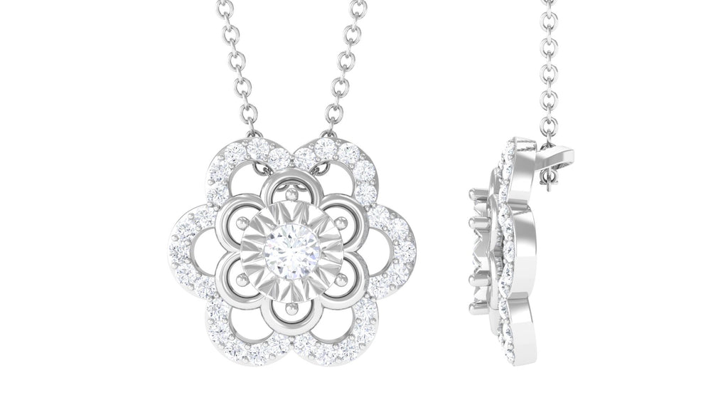 Certified Moissanite Floral Pendant Necklace Moissanite - ( D-VS1 ) - Color and Clarity - Rosec Jewels