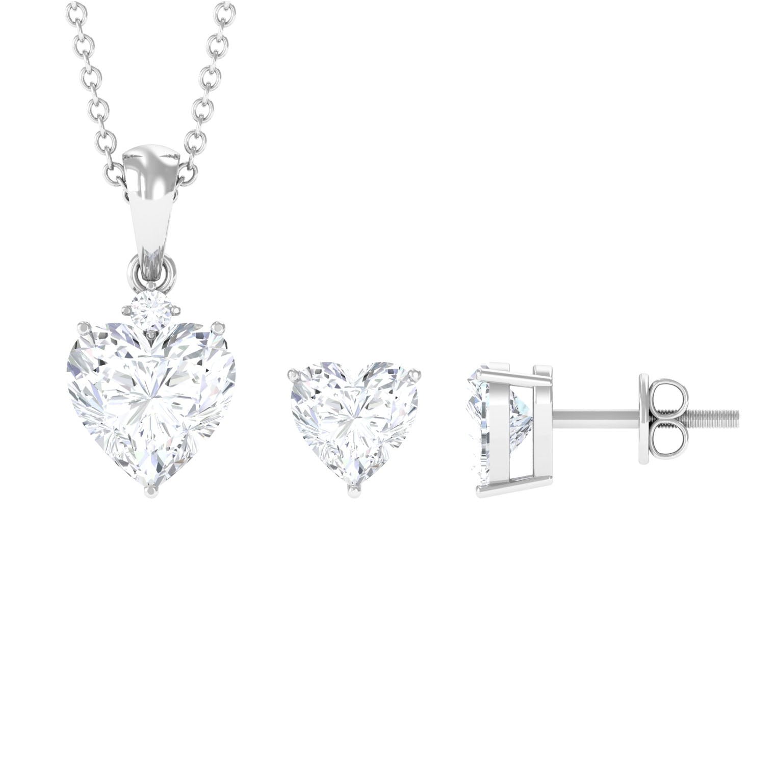 Heart Shape Moissanite Solitaire Pendant and Earrings Moissanite - ( D-VS1 ) - Color and Clarity - Rosec Jewels