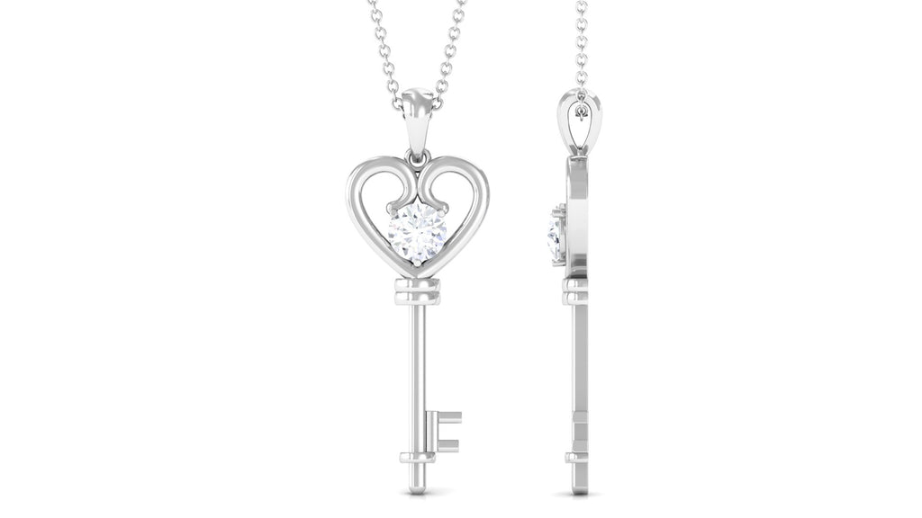 Certified Moissanite Heart Key Pendant Necklace Moissanite - ( D-VS1 ) - Color and Clarity - Rosec Jewels