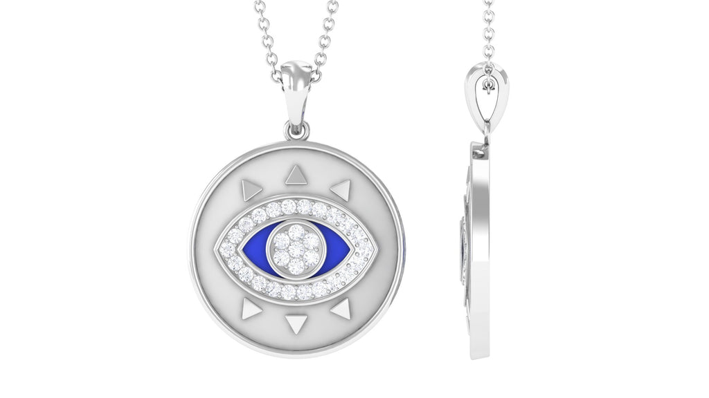Moissanite and Evil Eye Disc Pendant Necklace Moissanite - ( D-VS1 ) - Color and Clarity - Rosec Jewels