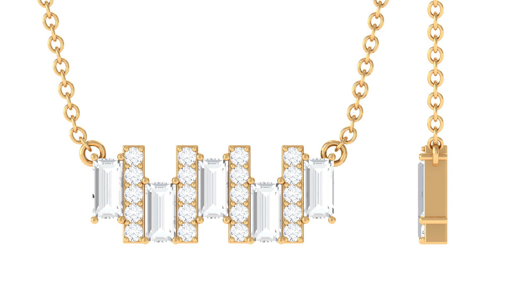 1.25 CT Baguette and Round Cubic Zirconia Bar Necklace in Gold Zircon - ( AAAA ) - Quality - Rosec Jewels