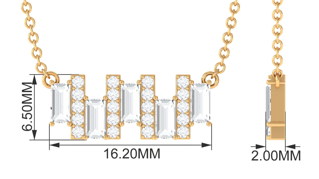 1.25 CT Baguette and Round Cubic Zirconia Bar Necklace in Gold Zircon - ( AAAA ) - Quality - Rosec Jewels