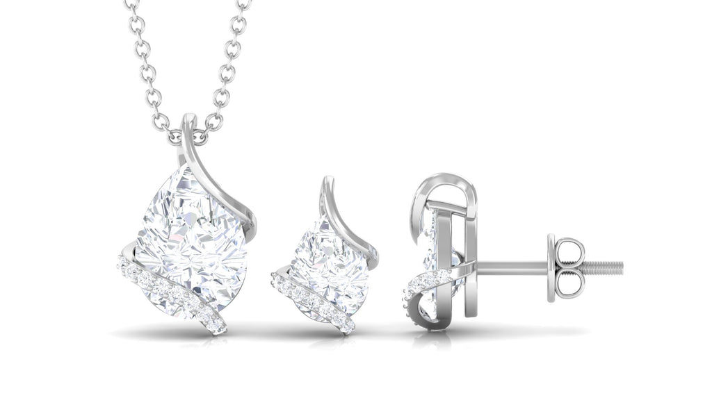 4 CT Pear and Round Shape Moissanite Teardrop Jewelry Set Moissanite - ( D-VS1 ) - Color and Clarity - Rosec Jewels