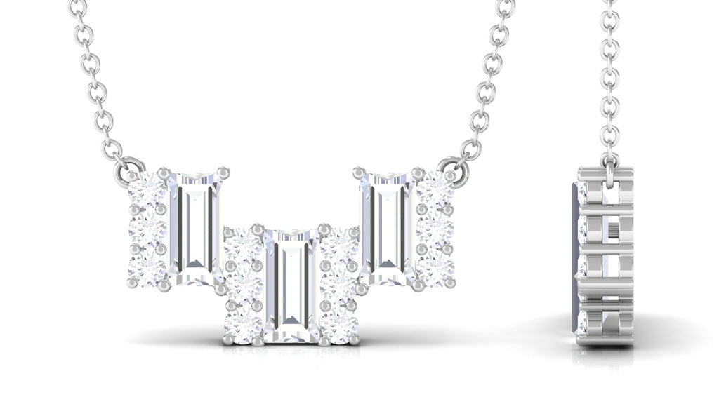 1.75 CT Baguette and Round Cubic Zirconia Designer Bar Necklace in Prong Setting Zircon - ( AAAA ) - Quality - Rosec Jewels